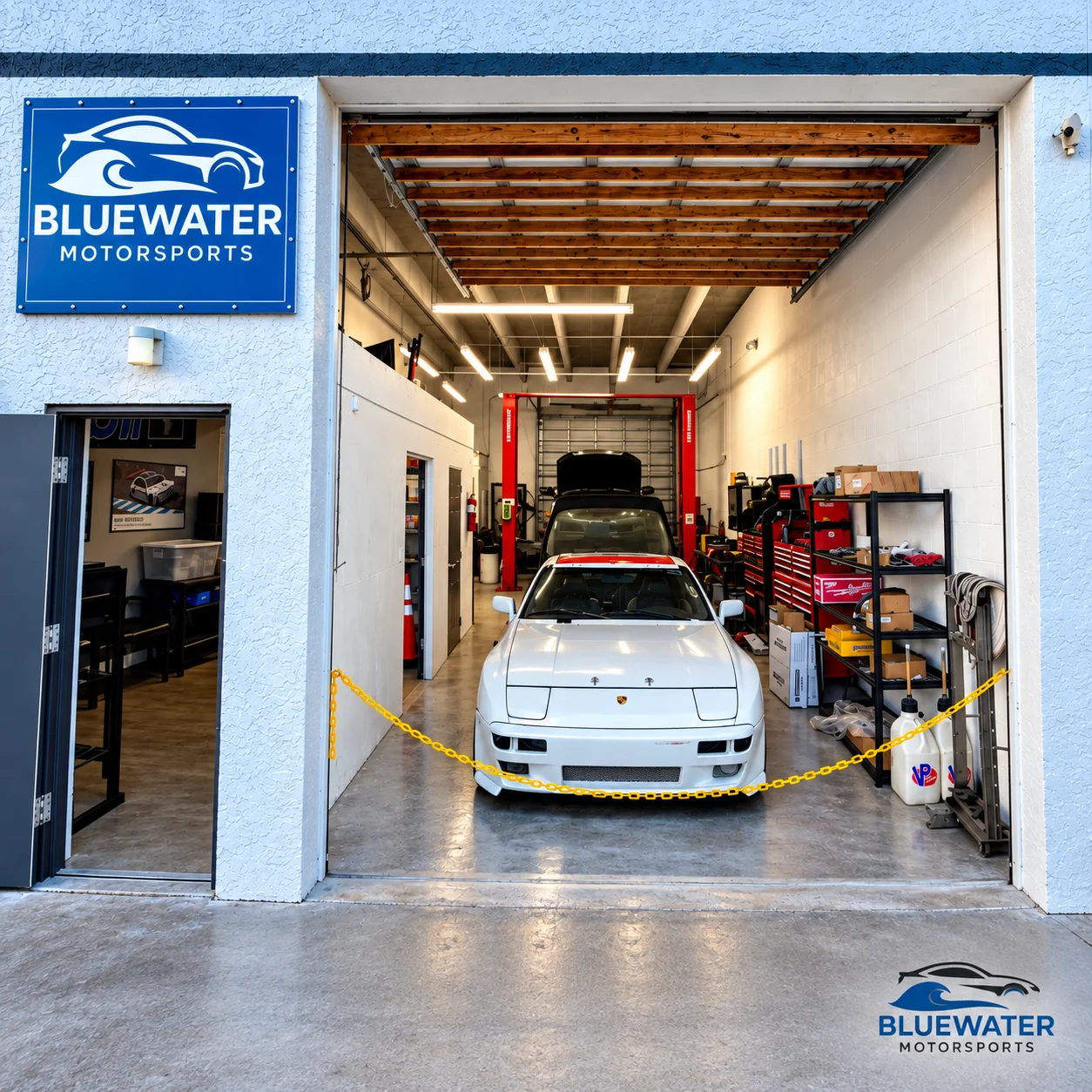 The actual Blue Water Motorsports workshop entrance